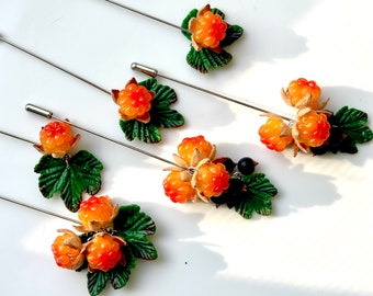 Cloudberry Berries Pin | Miniature Clay Botanical Jewelry