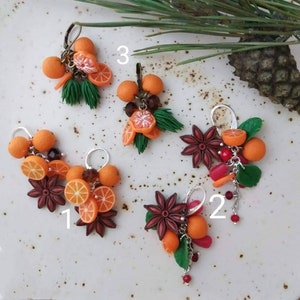 Orange clay earrings Citrus jewelry Clay fruit stud Miniature fruits Autumn earrings Tropical jewelry Christmas gift Winter holidays present