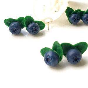 Blueberry stud earrings Pendant berries Clay berry stud food jewelry fruit stud Blue Tiny berry Wild berry jewelry Miniature food Fake food