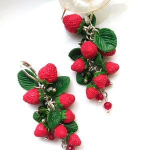 Strawberry earrings Realistic botanical Handcrafted clay jewelry Wild berry earrings Nature lovers jewelry Garden miniature image 5