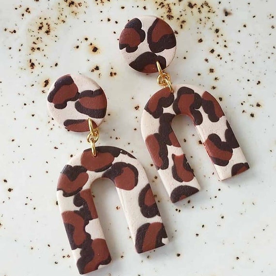 Leopard Earrings Clay Earrings Polymer Clay Earrings Leopard Print Earrings Cheetah Print Earrings Animal Print