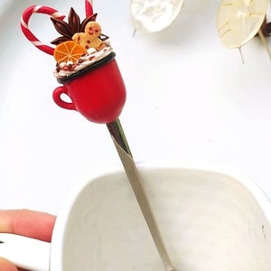 Red christmas spoon with gingerbread decor Aaesthetic christmas kitchen decor red Best friend merry christmas gift Holiday serving spoon