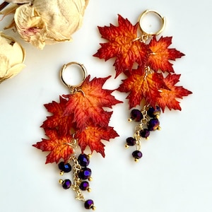 Autumn maple leaves earrings Warm jewelry with maple leaf Handcrafted Botanical clay  Earrings miniature maple leave Fall forest jewellery
