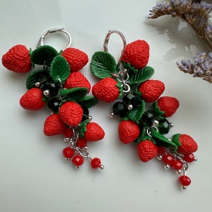 Strawberry earrings Realistic botanical Handcrafted clay jewelry Wild berry earrings Nature lovers jewelry Garden miniature image 10