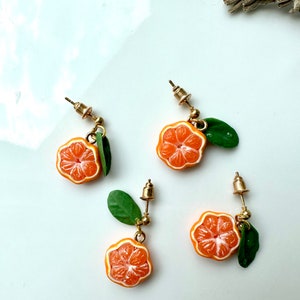 Mandarin earrings tangerine jewelry Botanic handcrafted miniature Realistic  Orange Berry Clay Fruit Jewelry Real fern earrings Nature real