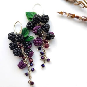 Berry statement earrings with blackberries Botanical Handcrafted clay jewelry Garden miniature nature earrings Realistic berry earrings image 3