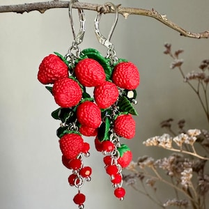 Strawberry earrings Realistic botanical Handcrafted clay jewelry Wild berry earrings Nature lovers jewelry Garden miniature image 6