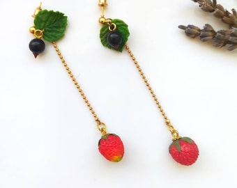 Fruit earrings fake food jewelry strawberry's earrings  Realistic berrie  Cute polymer clay jewelry strawberry earrings fruit  Vegan jewelry