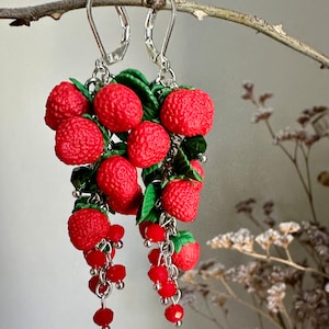 Strawberry earrings Realistic botanical Handcrafted clay jewelry Wild berry earrings Nature lovers jewelry Garden miniature image 8