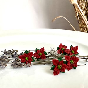 Christmas flower stud DarkRed poinsettia earrings Xmas red floral gift Holiday jewelry Present for girl Christmas Star