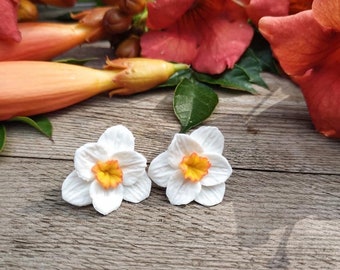 Daffodil Stud Earrings, Realistic Polymer Clay Floral Jewelry