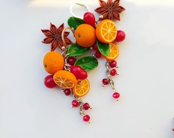 Orangen Ton Ohrringe Anis Stern Schmuck Miniatur Granatfrucht Ohrringe Vegan Schmuck Weihnachtsgeschenk Winter Feiertage Geschenk Botanische Miniatur