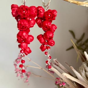 Red Peony Polymer Clay Dangle Earrings, Floral Jewelry image 3
