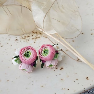 Peony flower earring stud 925 silver base Tiny and delicate miniature realistic flowers white tulip rose peony jewelry Cute earrings Gift