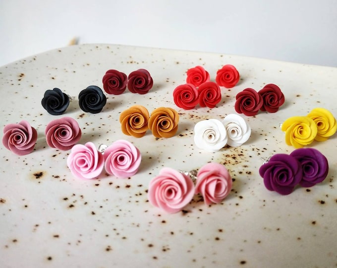 Featured listing image: Handmade Blush Pink Rose Stud Earrings, Polymer Clay Jewelry