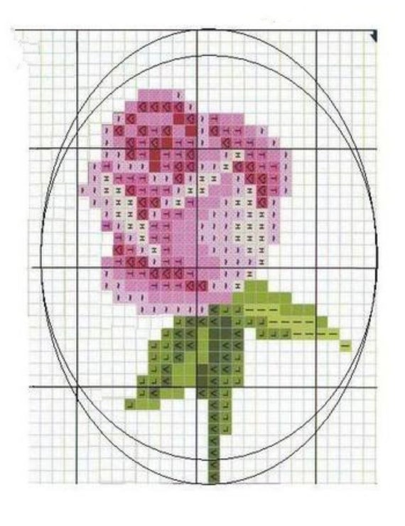 Mini schema punto croce. Rosa. Schema punto croce contato. Ricamo artistico  con cerchio di fiori. Piccolo xstitch per principianti. Scarica subito il  PDF -  Italia