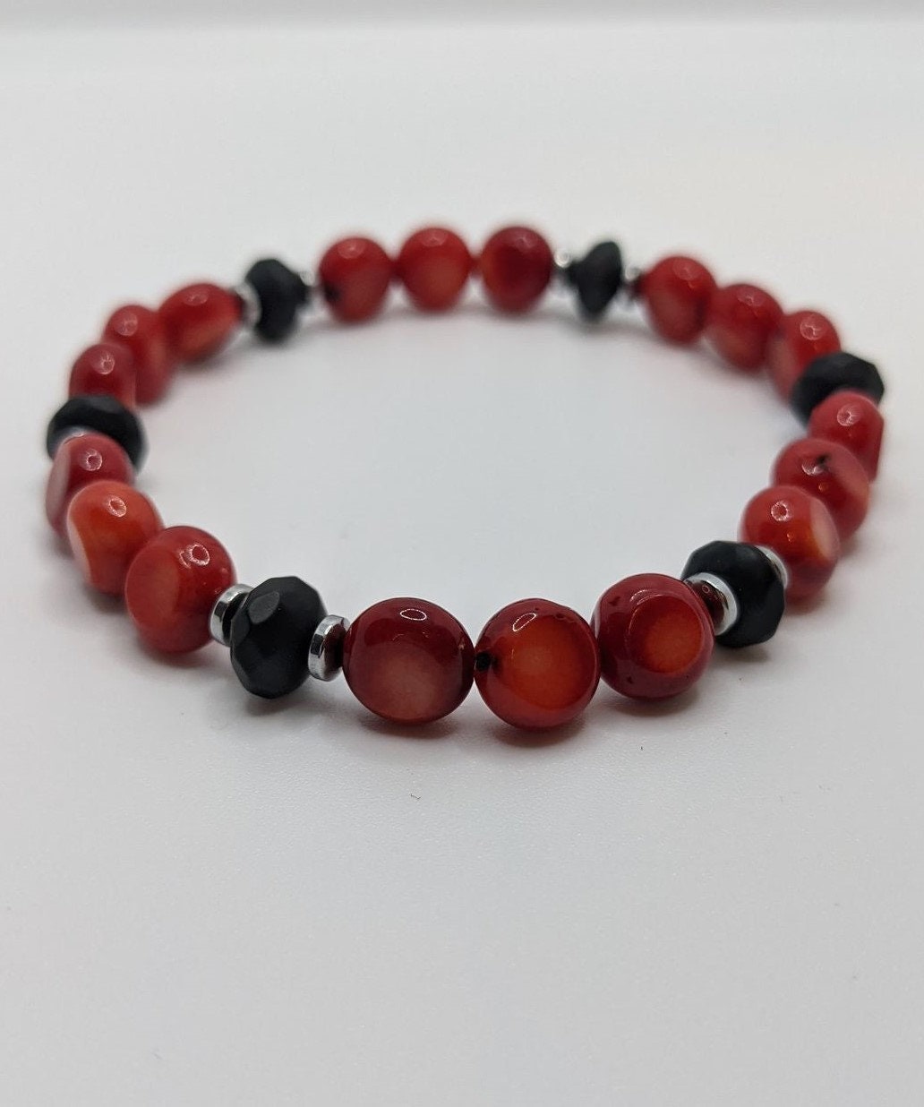 Red Coral Onyx and Hematite Crystal Bracelet Reiki Infused | Etsy