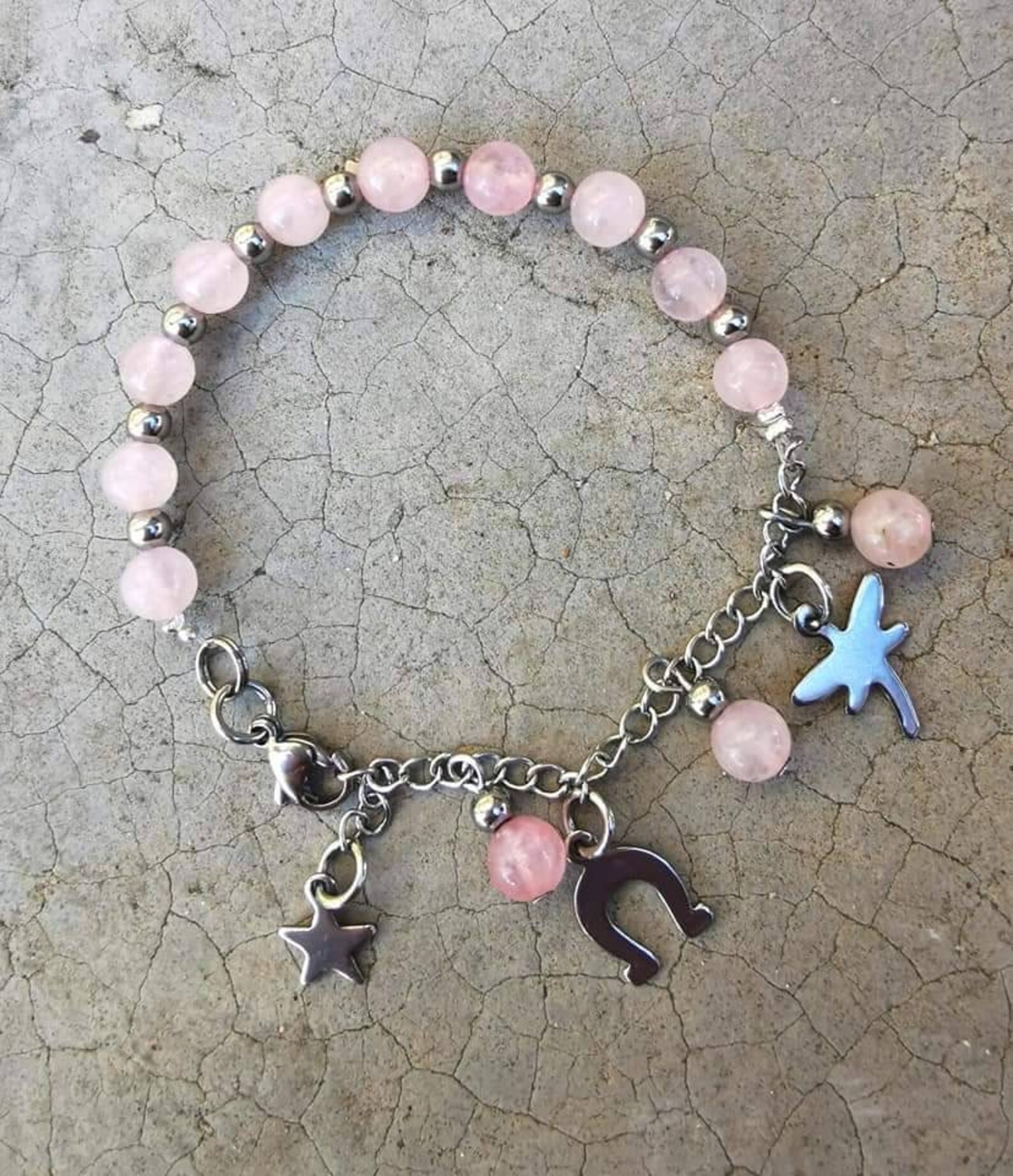 Rose quartz charm bracelet with Stainless Steel Etsy