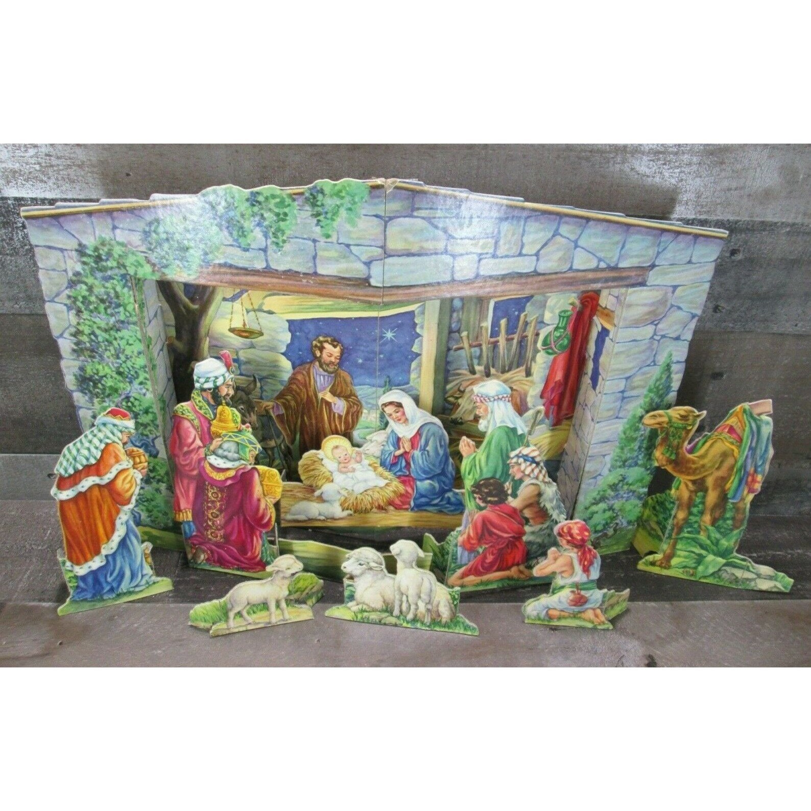Vintage Cardboard Nativity Set Manger Stand Up 3D Christmas Etsy