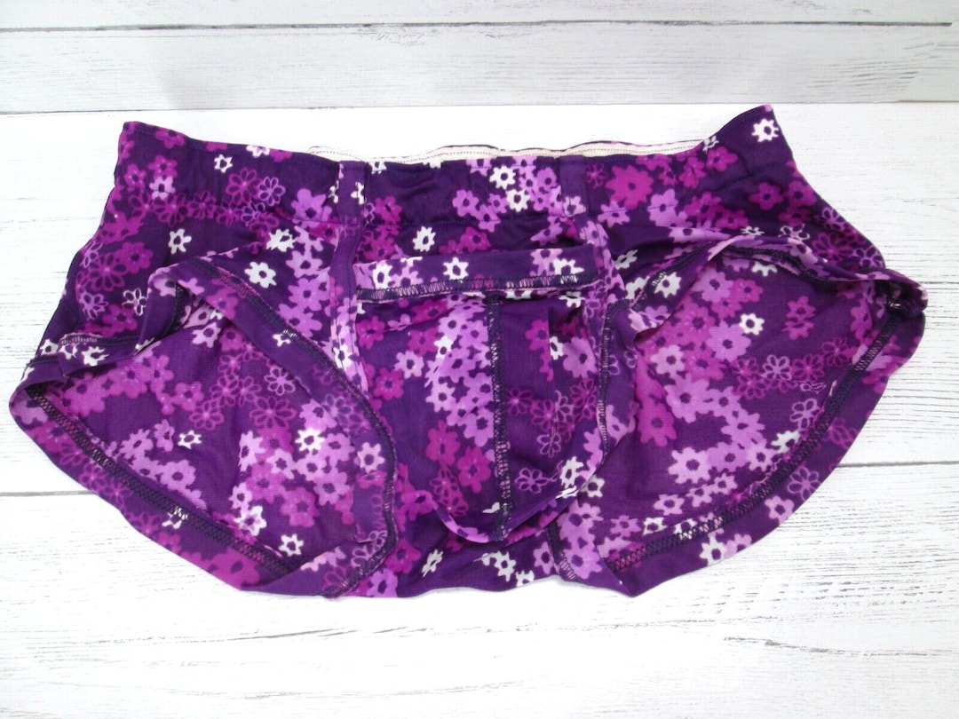 Vintage Men Underwear Bikini Brief 30 Purple Flower Floral Sheer Nylon