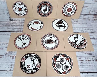 Vintage Mimbres Keramik Handgesiebdruckt Grußkarten Southwest Pueblo Indian Art