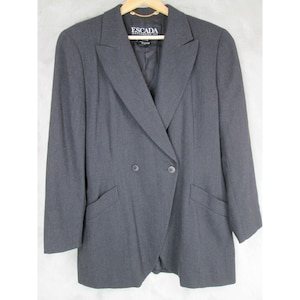 Vintage 80s 90s Women Escada Size 44 Blazer Gray Wool Double Breasted Margaretha Ley