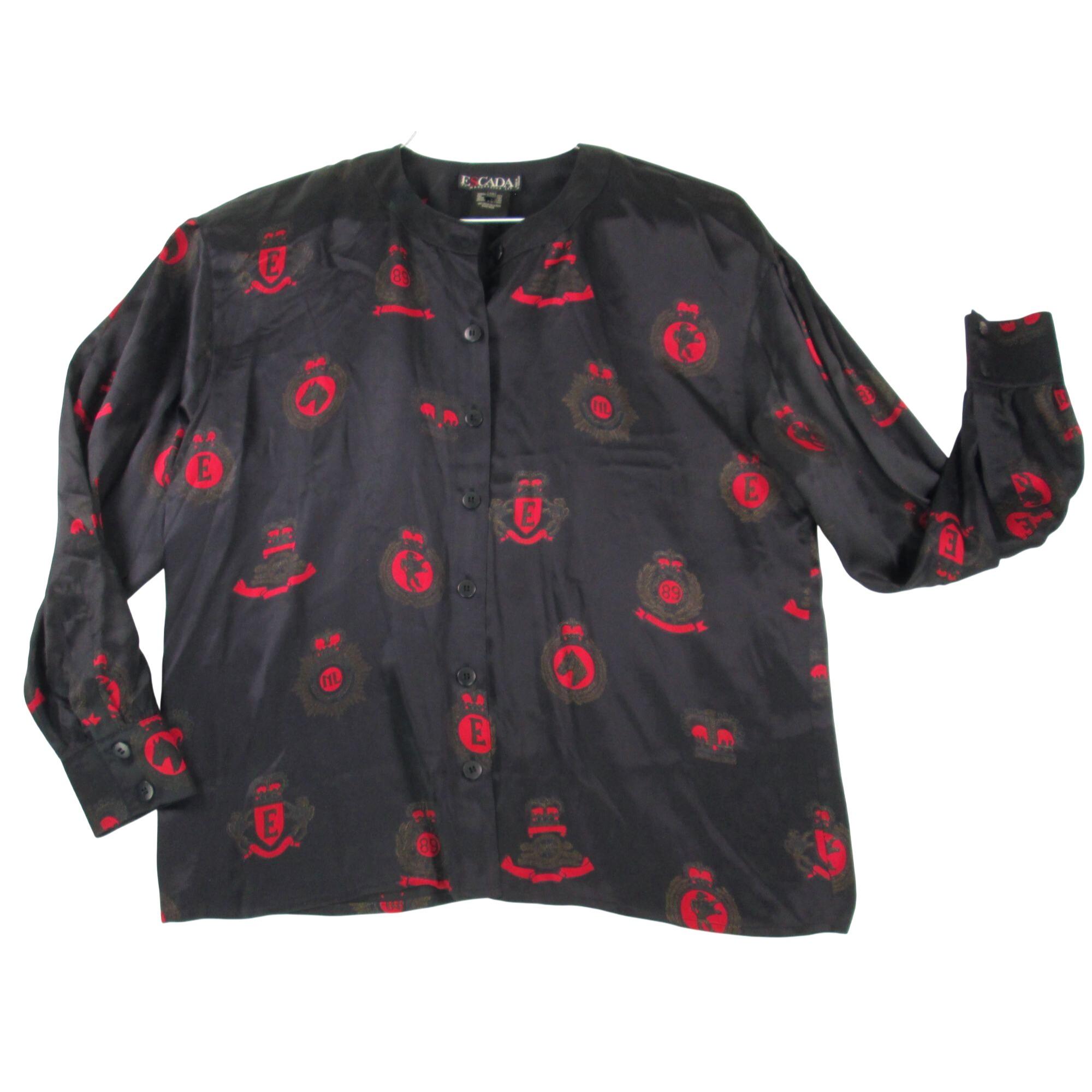 Chemisier Vintage Escada Printemps 1992 - Soie Florale Verte - Taille M - Occasion Très Bon état