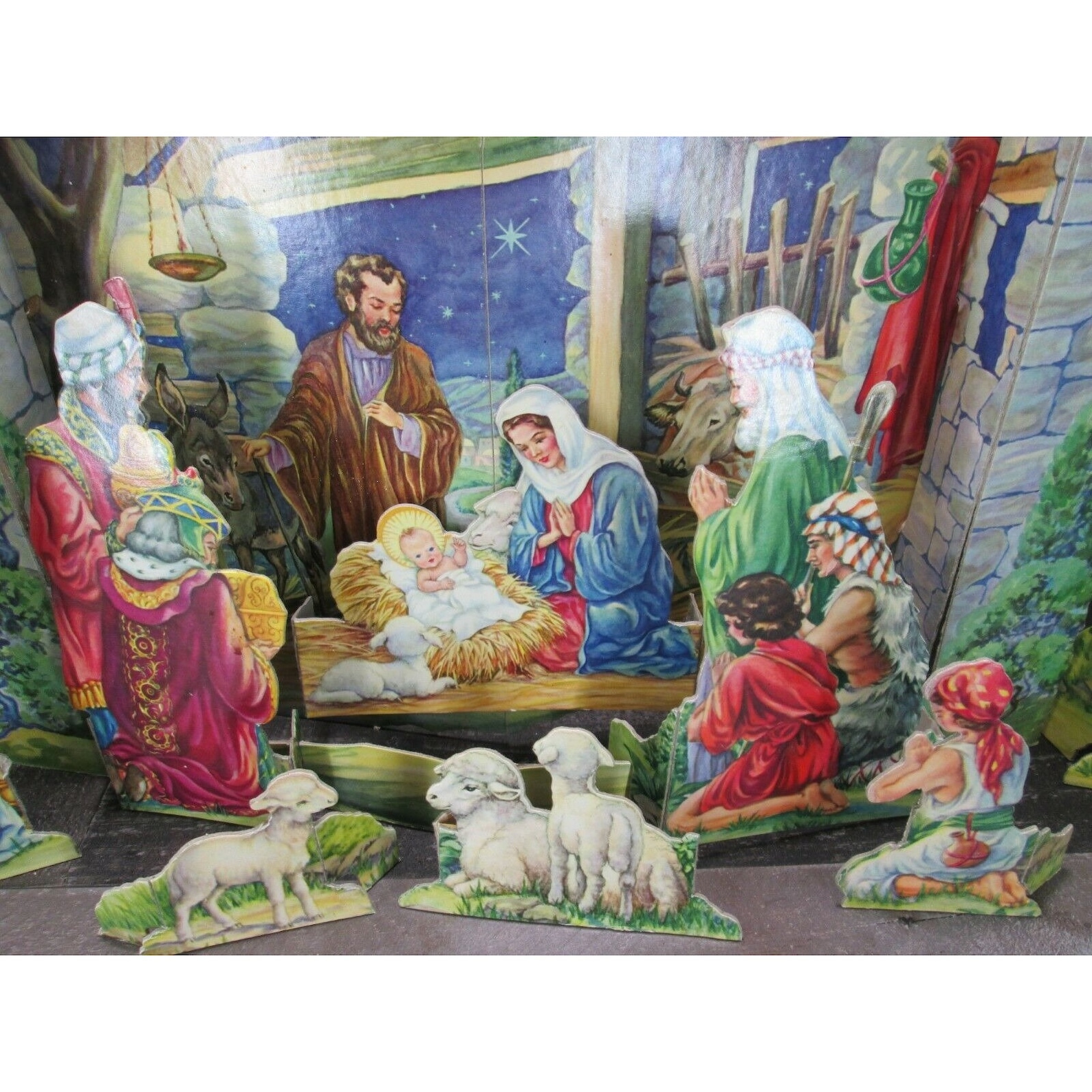 Vintage Cardboard Nativity Set Manger Stand Up 3D Christmas Etsy