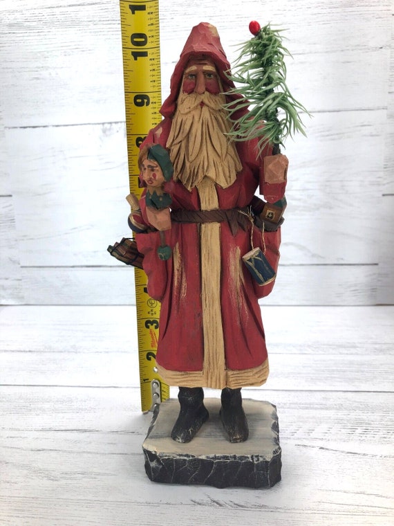 8 Wooden Hand Painted Miniature Christmas Tree Ornaments Primitive Folk