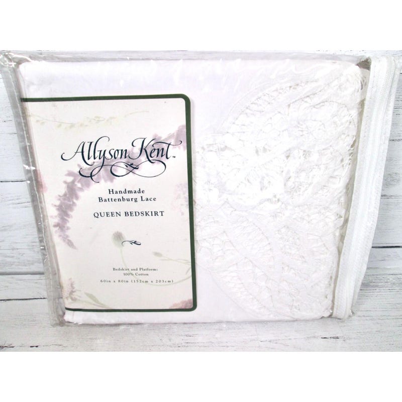 Jupon De Lit Brodé King Size Allyson Kent Blanc - Coton, Motif Floral, Neuf Sans étiquette
