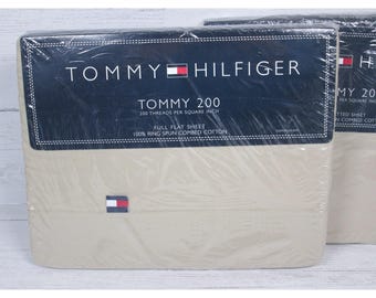 Vintage Y2K Tommy Hilfiger Full Flat Fitted Sheet Set Khaki 100% Cotton Beige