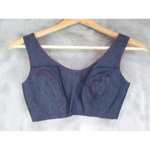Vintage Denim Sleeveless Bikini Crop Top Size 32 XS Red Stitch Western Cowgirl