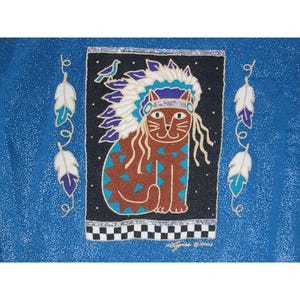 Maglietta vintage Y2K Southwestern Cat Sparkle Taglia L Native Tribal Boho Kitsch Nuova