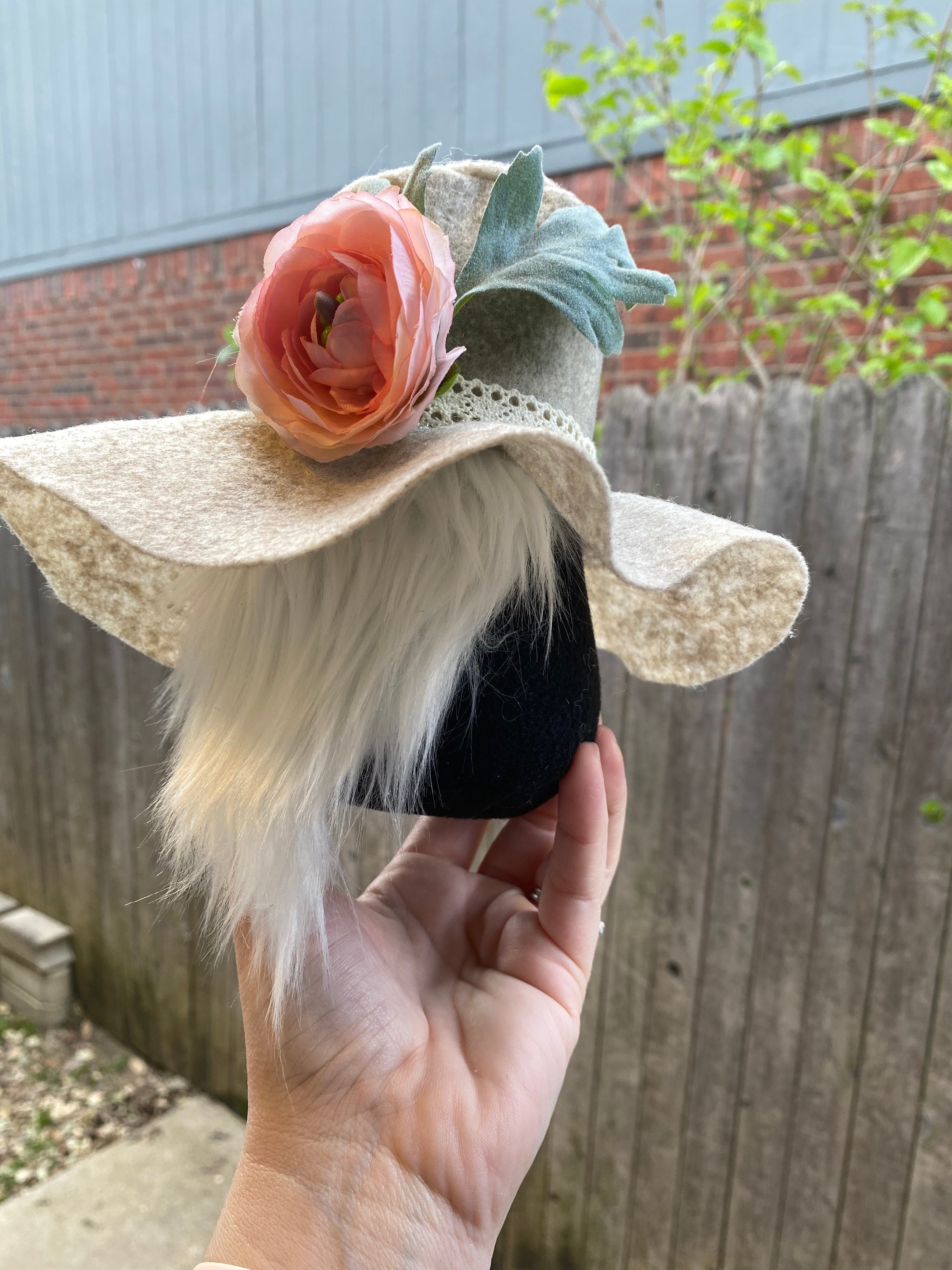 Floppy hat gnome with pink flower Mothers Day Summer Decor Etsy