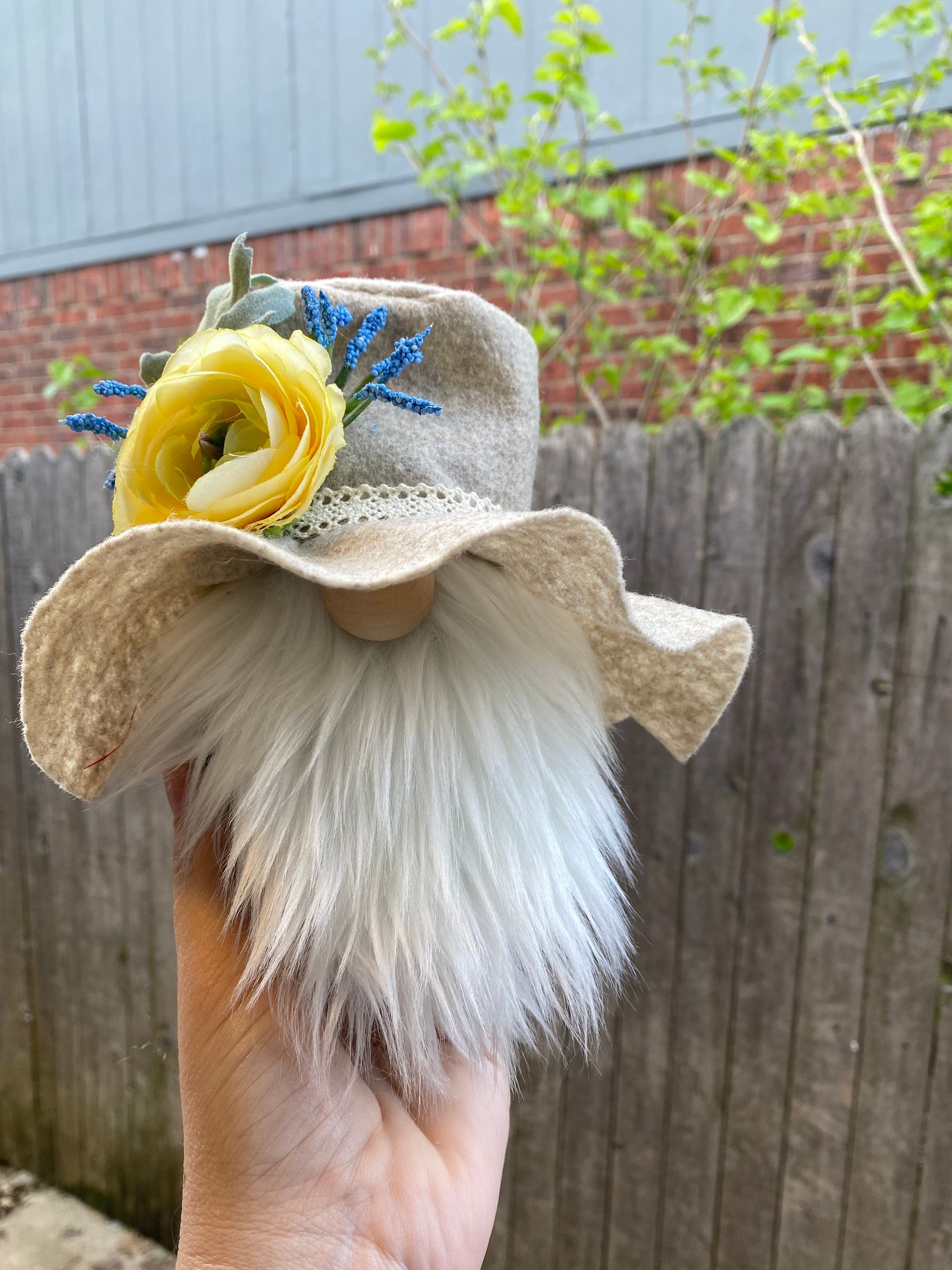 Floppy hat gnome with yellow flower Mothers Day Decor Etsy