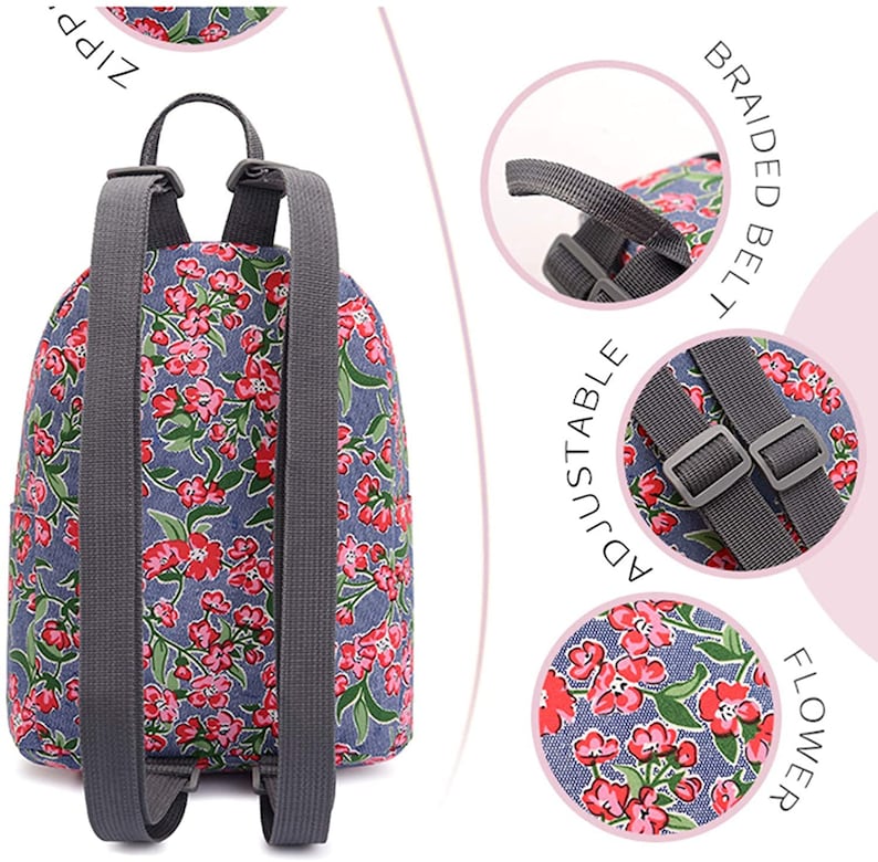Personalization BTS Mini Backpack Denim Red Flower All Purpose Usage Bag 10 Beautiful Fashion Design Casual Daypack