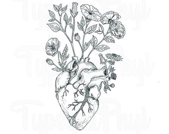 Hearts And Flowers Drawings Etsy