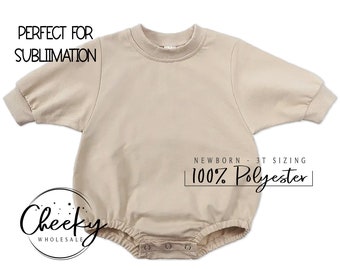 Blank Polyester Bubble Romper Sublimation Blank Sweatshirt Bodysuit Romper Sweatsuit Wide Drop Crotch Bodysuit ; NB-3T 3 PIECE MINIMUM