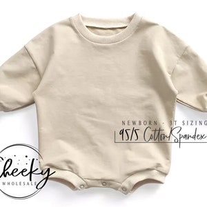 Blank Cream Sweatshirt Bodysuit Romper Sweatsuit Wide Drop Crotch Bodysuit Retro Baby Clothes; 3 PIECE MINIMUM Per Size