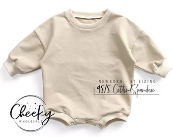 Cream Cotton Terry Romper: Wide Drop Crotch Baby Sweatsuit