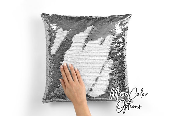 Reversible Sequin Sublimation Pillow Case 16 x 16 - Silver and White