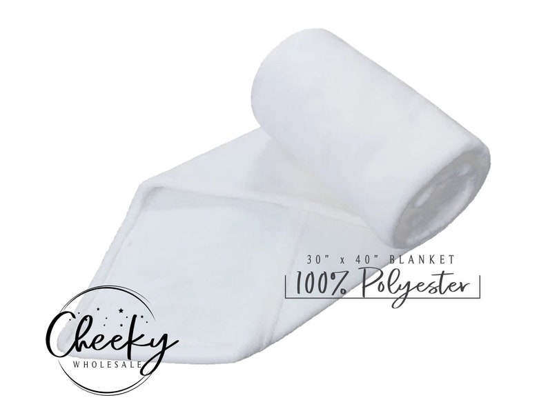 May include: White 30" x 40" blanket made of 100% polyester. The blanket is rolled up and the label is visible.