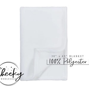 May include: White plush blanket made of 100% polyester. The blanket is 30 inches by 40 inches.