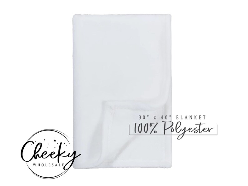 May include: White plush blanket made of 100% polyester. The blanket is 30 inches by 40 inches.