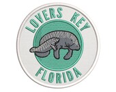 Lovers Key, Florida - Manatee Family - 3.5 quot Embroidered Iron Sew-On Patch Applique - Explore The Coast Gulf Adventure Ocean Beach