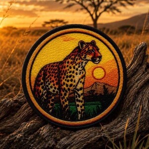 Cheetah Patch/Iron-on Patch/Africa & African Souvenir/Wild Animal Badge/spotted cat/Sew-On Applique for Clothing Vest/Jacket Backpack Hats