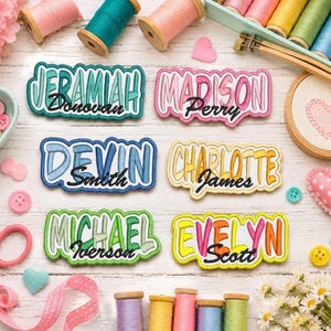 Parche bordado personalizado con nombre: parches de texto personalizados, parches de equipo termoadhesivos, cosibles y con velcro, para chaquetas, gorras, uniformes y bolsos.