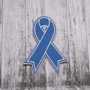Iron-On Blue Ribbon Patch/Prostate Cancer Patch/Awareness Support Ribbon Patch/Embroidered Sew-On Applique/Fundraising Gift/Men&#39;s Health