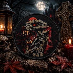 Parche de hombre lobo/Parche termoadhesivo/Insignia paranormal/Criaturas críptidas/Regalo de terror/Aplicación para coser en ropa, chaleco/chaqueta, sombreros, mochila, equipo