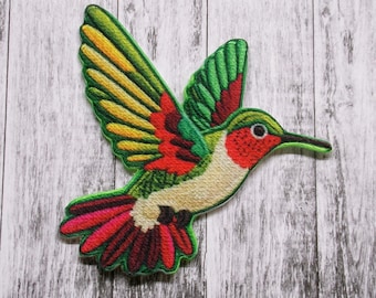 Toppa a forma di colibrì/Toppa termoadesiva/Uccelli da giardino e birdwatching/Natura all'aperto/Regalo floreale/Applicazione da cucire per abbigliamento, gilet, giacche, cappelli, zaini
